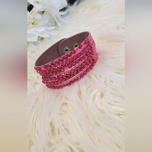 Pink Leather Bracelet infused Crystal Wrap Multilayer Bracelets 🌴
